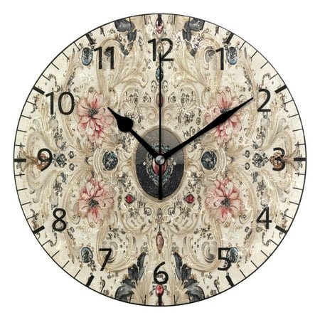 YAZAOO Decorative Wall Clock Size：25cm Ornate Floral and Jewel Design Pattern Clock
