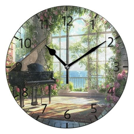 YAZAOO Decorative Wall Clock Size：25cm Piano in Floral Room Ocean Design Pattern Clock