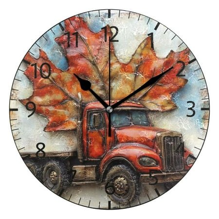 YAZAOO Decorative Wall Clock Size：25cm Truck with Large Maple Leaf Design Pattern Clock