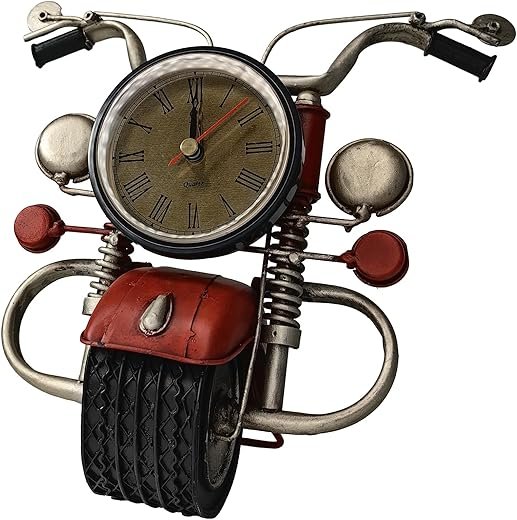 YCHTEWYMetal Motorcycle Art Wall Decoration Desk Stand Clock, Battery Operated Creative Home Decoration Gift for Living Room Bedroom Office
