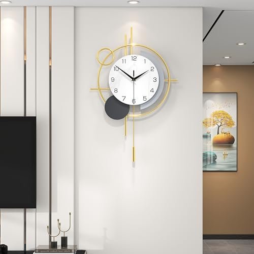 YIJIDECOR Wall Clock Decorative Large Modern Wall Clock Silent Non-Ticking Battery Operated Gold Unique Pendulum Clock for Living Room,Bedroom,Office,Kitchen,Bathroom,Wall Decor 13.8x21.3 in