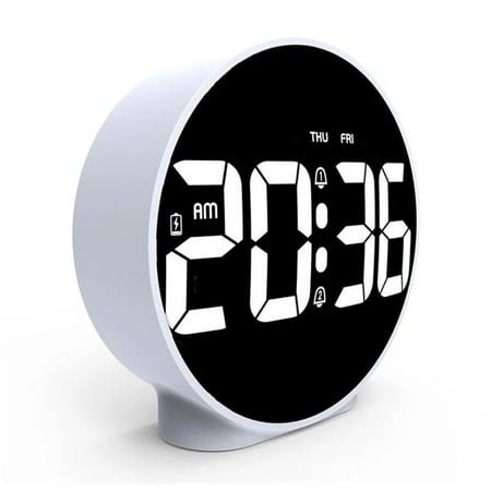 YJIN N16 Round Alarm Clock with Snooze Calendar 12/24H Week Digital LED Tables Clock for Bedrooms Bedside Desk Shelf