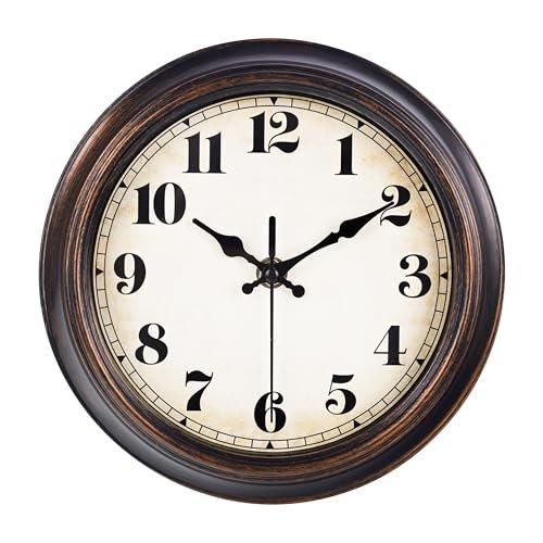 Yoiolclc Vintage Wall Clock 8 Inch Retro Silent Wall Clocks Battery Operated for Kitchen Bathroom Bedroom Home Decor (Bronze)