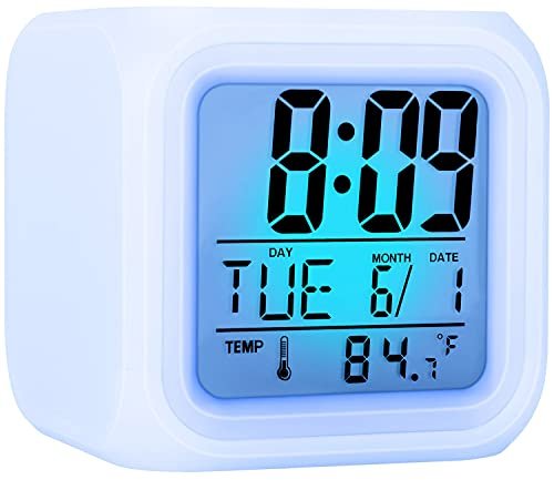 YouJabz Alarm Clock with 7 Color Changing Night Light, Digital Kid Alarm Clocks with Snooze, Wake Up Digital Clock for Room Decor, Temperature, Gift for Girls Boys