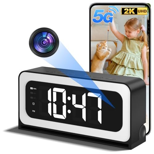 ZKCAI 2K Smart Clock Camera, 5G&2.4G WiFi Nanny Cam Wireless Indoor Camera, Cameras for Home Security, AI Human Detection and Alarm, 2 Way Talk, 360°PTZ, Color Night Vision, Compatible with Alexa