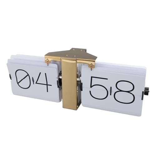 Zunate Retro Flip Desk Shelf Clock, Flipping Out Wall and Tabletop Flip Clock, 24Hour Modern Retro Flip Down, Classic Mechanical Digital Display Battery Powered for (Gold Frame