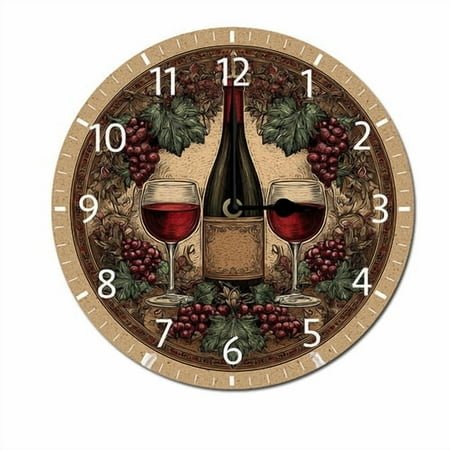 ZXCXRQFa Grapes Wine Glass Bottle Wall Clock Non Ticking Silent Kitchen Clock Round Battery Operated Clocks 10 inch for Living Room Bedroom Decor
