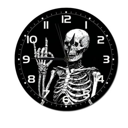 ZXCXRQFa Skeleton Skull Halloween Wall Clock Non Ticking Silent Kitchen Clock Round Battery Operated Clocks 10 inch for Living Room Bedroom Decor