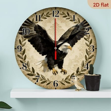 10-inch 2D flat Sharp Eagle theme wooden circular silent wall clock, suitable for modern home art decoration, wall decoration, it is an ideal gift for festivals and birthdays