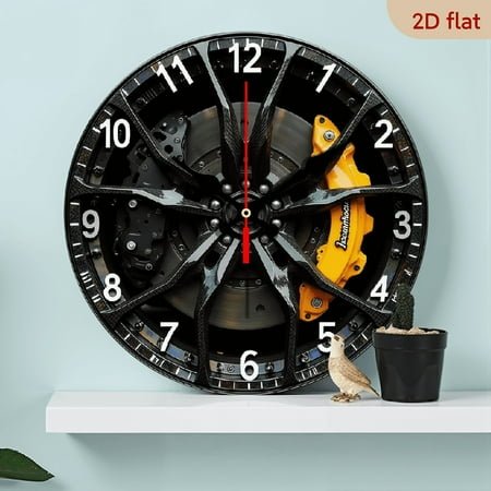 10-inch Car Wheel series silent wall clock, exquisite yellow caliper design, excellent home and kitchen decoration item, Valentine's Day or anniversary gift, car-themed decoration