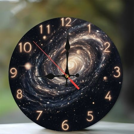 10-Inch Silent Wooden Wall Clock, Galaxy Spiral Wall Clock Universe Space Decor Silent Non-Ticking Clock, Battery Operated (AA Batteries Not Included), Artistic Home Decor