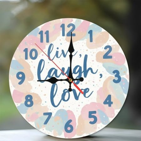 10-Inch Silent Wooden Wall Clock, Live Laugh Love Wall Clock Pastel Colors Home Decor Silent Non-Ticking Clock, Battery Operated (AA Batteries Not Included), Artistic Home Decor