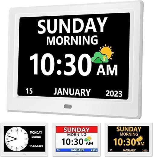 10 Inch Clock with Day and Date for Elderly Large Display Digital Clocks 12 Alarm 3 Display Modes Large Font Alzheimer's Clock Alarm Clocks for Seniors Auto DST 10in White
