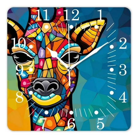 10 Inch Wall Clock Battery Operated Square Clock for Office, Kitchen, Outdoor, Living Room,Abstract Geometric Rainbow Giraffe Stained Glass Style Creative