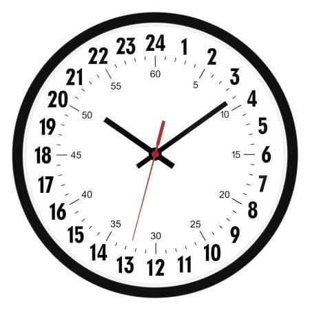 12 Inch Classic 24-Hour Wall Clock for Classroom Office Home Military Time (Black)