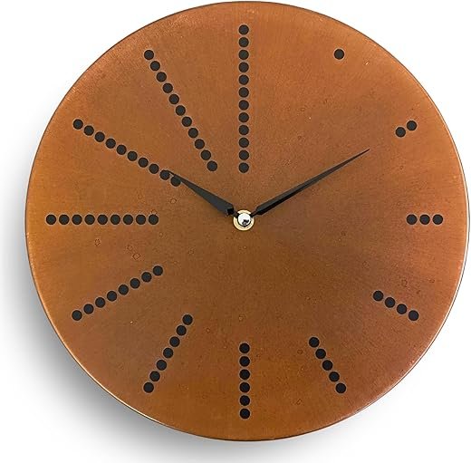 12 Inch Copper Wall Clock Battery Operated, Rusty Brown Patina Real Copper Non-Ticking Silent Farmhouse Modern Small Clock for Living Room Wall Decor, Kitchen, Bedroom, Office (Black Colored Hands)