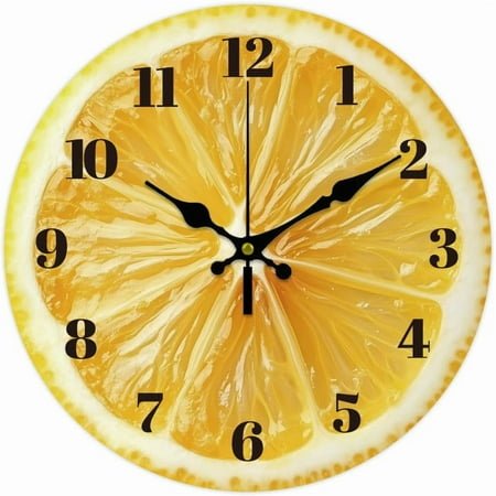 12inch Lemon Pattern Wall Clock Battery Operated Silent Non Ticking Round Decorative Clock for Office Home Living Room Bedroom Bathroom Kitchen Decor Colorful