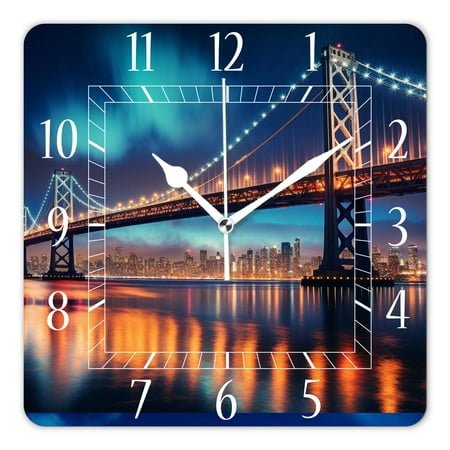 12 Inch Wall Clock Battery Operated Square Clock Decorative for Office, Kitchen, Outdoor, Living Room，New York City Bridge Sunset Cityscape Beautiful