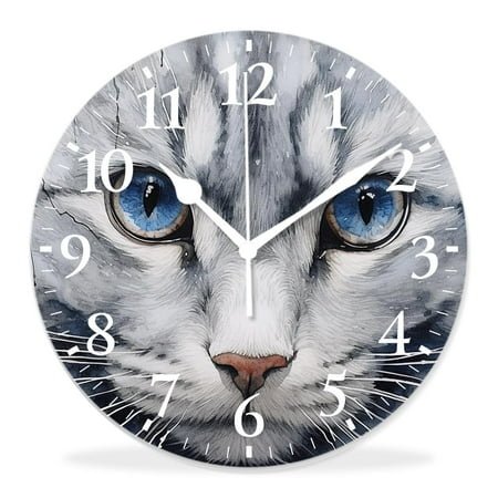 14 Inch Wall Clock Battery Operated Silent Clock Decorative for Office, Kitchen, Outdoor, Living Room，Navy Blue Kitty Paint with Distressed Color Art