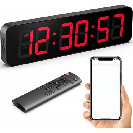 15.2 Large Digital Wall Clock with Seconds, App & Remote Control, Customizable RGB Colors, Alarms, Stopwatch, Countdown, Timer Clock for Home Gym Living Room Office Garage Decor