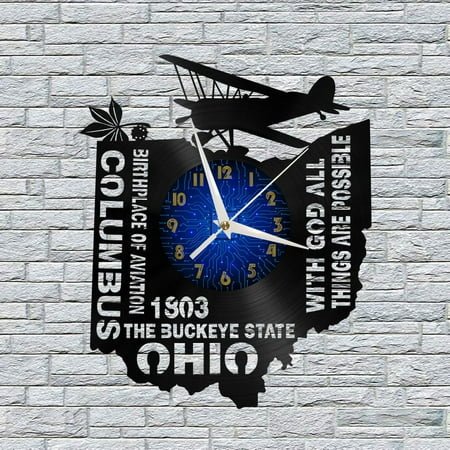 1803 Ohio History 12 Inch Vinyl Record Wall Clock - Silent, Creative, and Unique Clock for Living Room, Entryway, or Bedroom Decor - Perfect Gift Idea(12 inchs B without LED)
