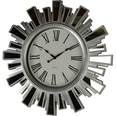 19 Inch Silver and Mirror Starburst Wall Clock