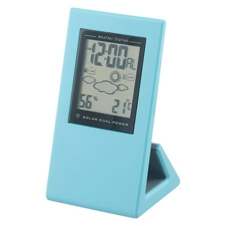 1Pc Solar Powered Weather Temperature Humidity Clock Dual Energy Alarm Clock Touch Screen Digital Display