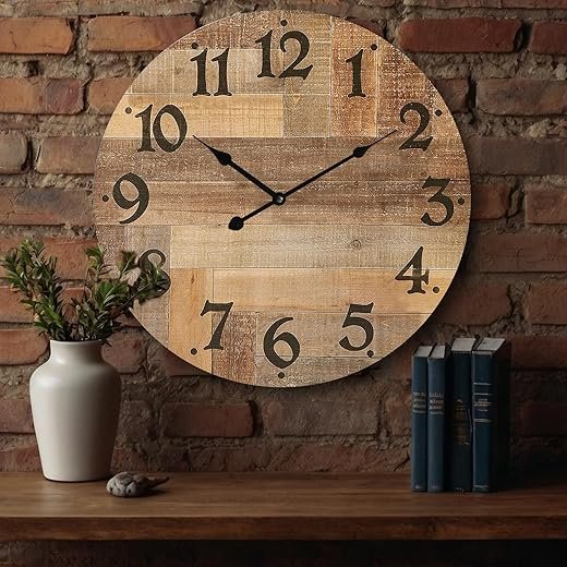 24 Inch Silent Large Wall Clock Battery Operated for Farmhouse Kitchen,Non-Ticking Retro Wall Clock with Big Numbers for Living Room,Vintage Wood Clock for Bedroom Home Country Office School