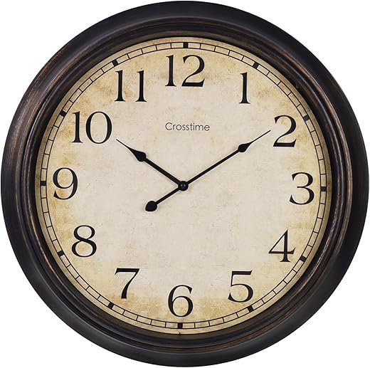 24 Inch Wall Clock Battery Operated Silent Round Vintage Large Wall Clocks for Living Room Farmhouse Decor, Black-Brown