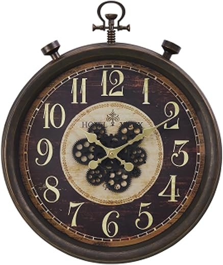 24" Large Vintage Industrial Wall Clock with Moving Gears, Steampunk Battery Operated Oversized Pocket Watch Design, Rustic Farmhouse Decor for Living Room, Office, Bar, Brown Bronze