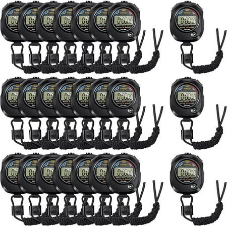 24 Pack Stopwatch Timers for Sports, Digital Stopwatch Large LCD Screen with Time Calendar Clock Fution for Sports Coaches Fitness Coaches Referees
