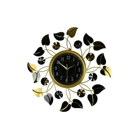24 Round Metal Gold and Black Floral Wall Clock