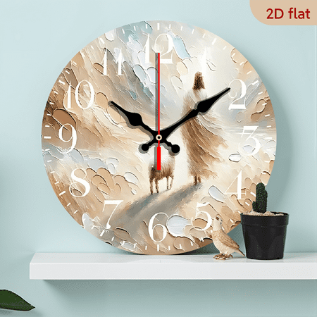 2D Flat 1pc 10Inch Elegant Silent Christian Wall Clock with Jesus Sheep Illustration - Decorative Round Wooden Clock, Battery-Powered (AA Not Included) - Ideal for Home Decor Gifts
