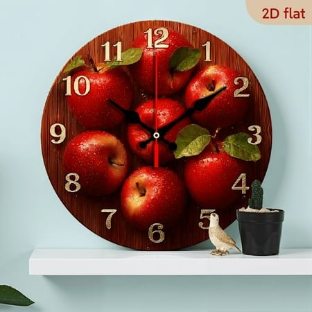 2D Flat 1pc 10Inch Wooden Vintage fruit apples are small and fresh and delicious Design Wall Clock Quartz 2D Flat Style Vintage fruit apples are small and fresh and delicious Wall Clock