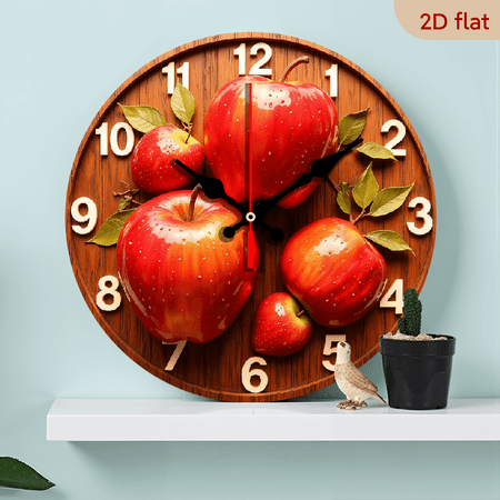 2D Flat 1pc 10Inch Wooden Vintage fruit apples are small and fresh and delicious Design Wall Clock QuartzStyle Vintage fruit apples are small and fresh and delicious Wall Clock - Quartz Moveme