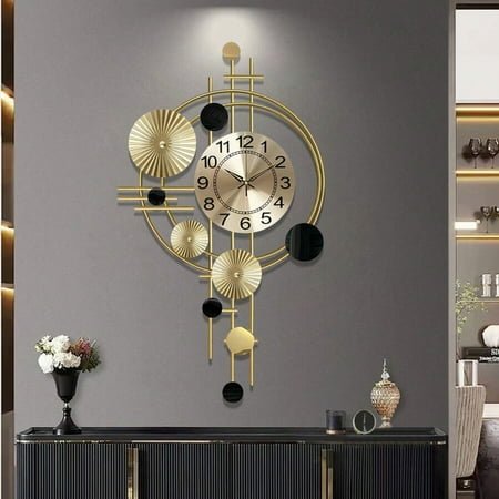 30.7×17.7 Inch Large Metal Wall Clock, 3D Decorative Wall Art | Silent No-Ticking, Modern Creative for Living Room & Bedroom