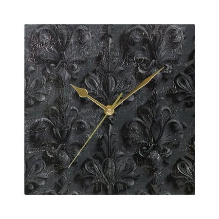 3d Dark Black Damask Wall Clock Battery Operated Silent Non-Ticking Bedroom Office Kitchen Home School Decor 7.8(Gold)