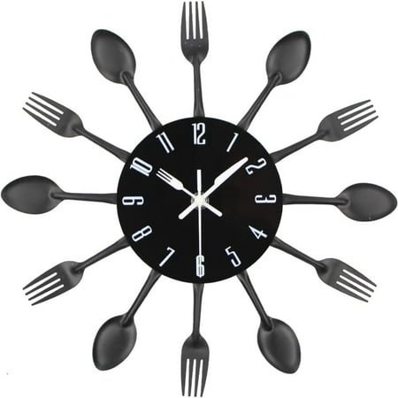 3D Removable Cutlery Wall Clock - Modern Kitchen Decor with Spoon and Fork Design, Battery Operated