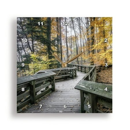 3dRose, Autumn Wooden Walkway in Cuyahoga National Park, 15x15 Wall Clock