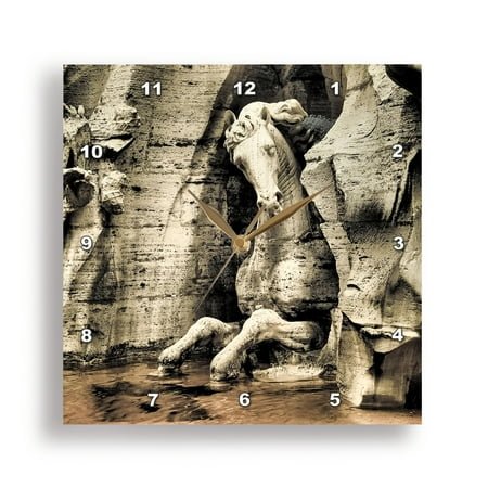 3dRose, Italy, Rome. Infrared of horse head part of Fontana dei Quattro Fiumi, 15x15 Wall Clock
