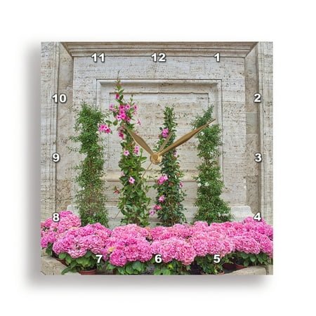 3dRose, Italy, Tuscany, Pienza. Flowers in front of Pienza Cathedral, 15x15 Wall Clock
