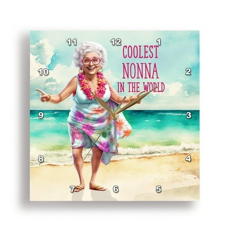 3dRose, Worlds Coolest Nonna Italian Grandma Loves the Beach, 15x15 Wall Clock