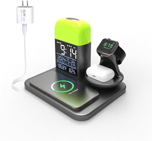 3 in 1 Wireless Charging Station,Wireless Charger Compatible with iPhone 16/15/14/13/Pro/Max/XS/Plus.for Apple Watch,Charging Dock for AirPods with Digital Alarm Clock and Night Light (Y21)