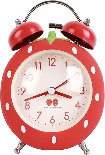 3 Inch Heart Shape Alarm Clock Cute Twin Bell Loud Alarm Clock Battery Operated Bedclock with Non Ticking (6513+Red)