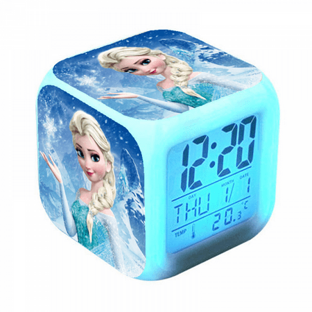 3＂LED Alarm Clock Cartoon Frozen Pattern Desk Table Glowing Electronic Colorful Digital Clock for Girl Boy Kids Children Bedroom Toy Birthday Present Gift