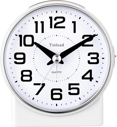 4.3 No Ticking Analog Alarm Clock,Silent Readable for Seniors,Easy to Set,Gradual Rise Alarm,Big Numbers,On/Off Switch on Side,Gentle Wake,Snooze,Lighted on Demand,Battery Operated,White