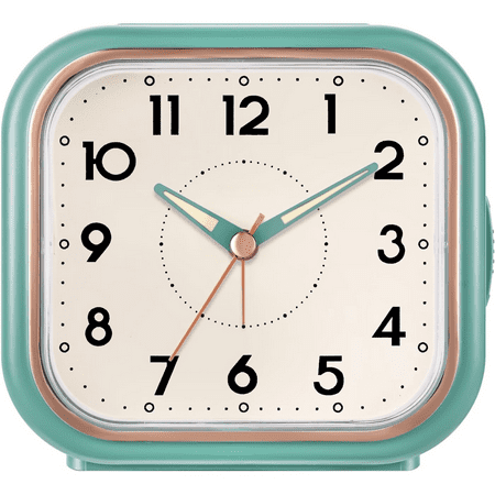 4.5 Vintage Retro Analog Alarm Clock, Super Silent Non Ticking Clock with Manual Light, Snooze, Battery Operated, Simply Design, for Living Room, Bedroom, Bedside, Desk(Green)