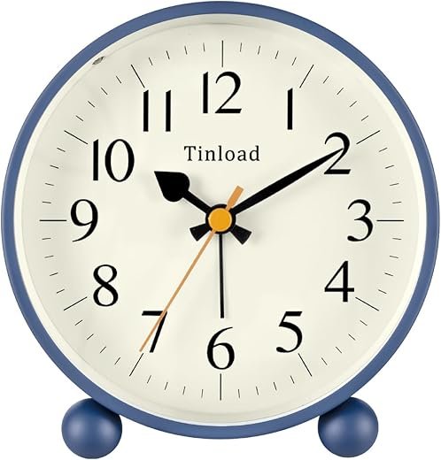 4.5 Vintage Retro Analog Alarm Clock, Super Silent Non Ticking Small Clock with Manual Light, Snooze, Battery Operated, for Living Room, Bedroom, Bedside, Desk(Blue)