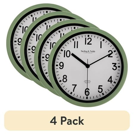 (4 pack) Mainstays Basic Indoor 8.78 Sage Analog Round Modern Wall Clock