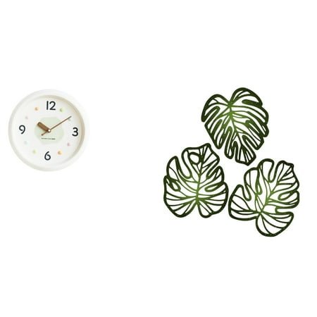 4 Pieces Palm Leaves Wall Clock Plaque Wood Round Silent Non Ticking Large Numerals for Living Room Study